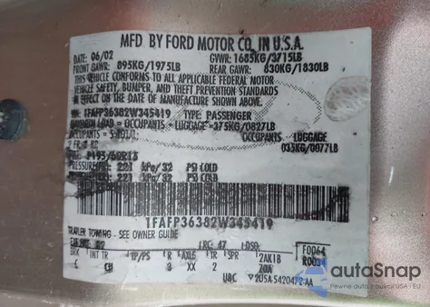 2002 Ford Focus Se/Ztw from USA, damaged, VIN 1FAFP36382W345419